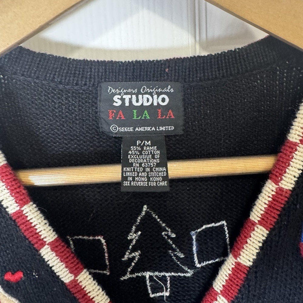 Vtg Designers Sweater Vest Patriotic Christmas Bear Santa Snowman Flag Stars Med - Picture 4 of 6